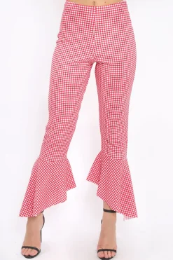 Rebellious Fashion Red Gingham Frill Hem Trousers - Payton