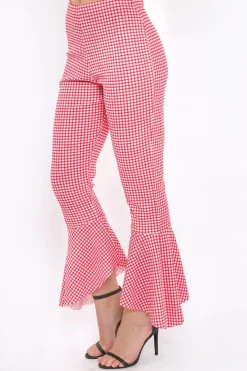 Rebellious Fashion Red Gingham Frill Hem Trousers - Payton