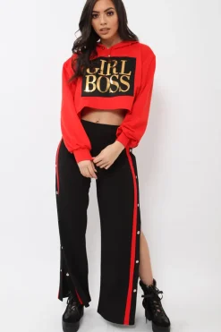 Rebellious Fashion Red Girl Boss Cropped Hoodie - Kelsy