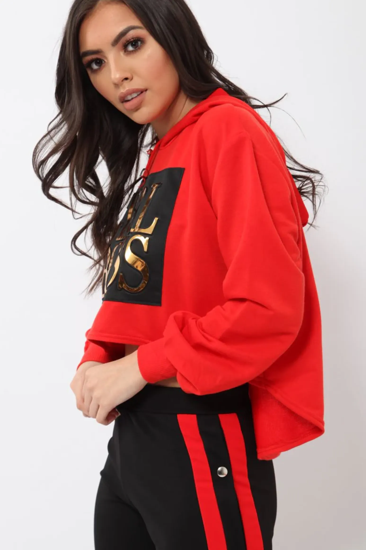 Rebellious Fashion Red Girl Boss Cropped Hoodie - Kelsy