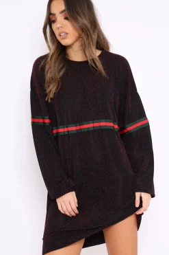 Rebellious Fashion Red Glitter Stripe Jumper Dress - Finley