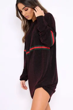 Rebellious Fashion Red Glitter Stripe Jumper Dress - Finley