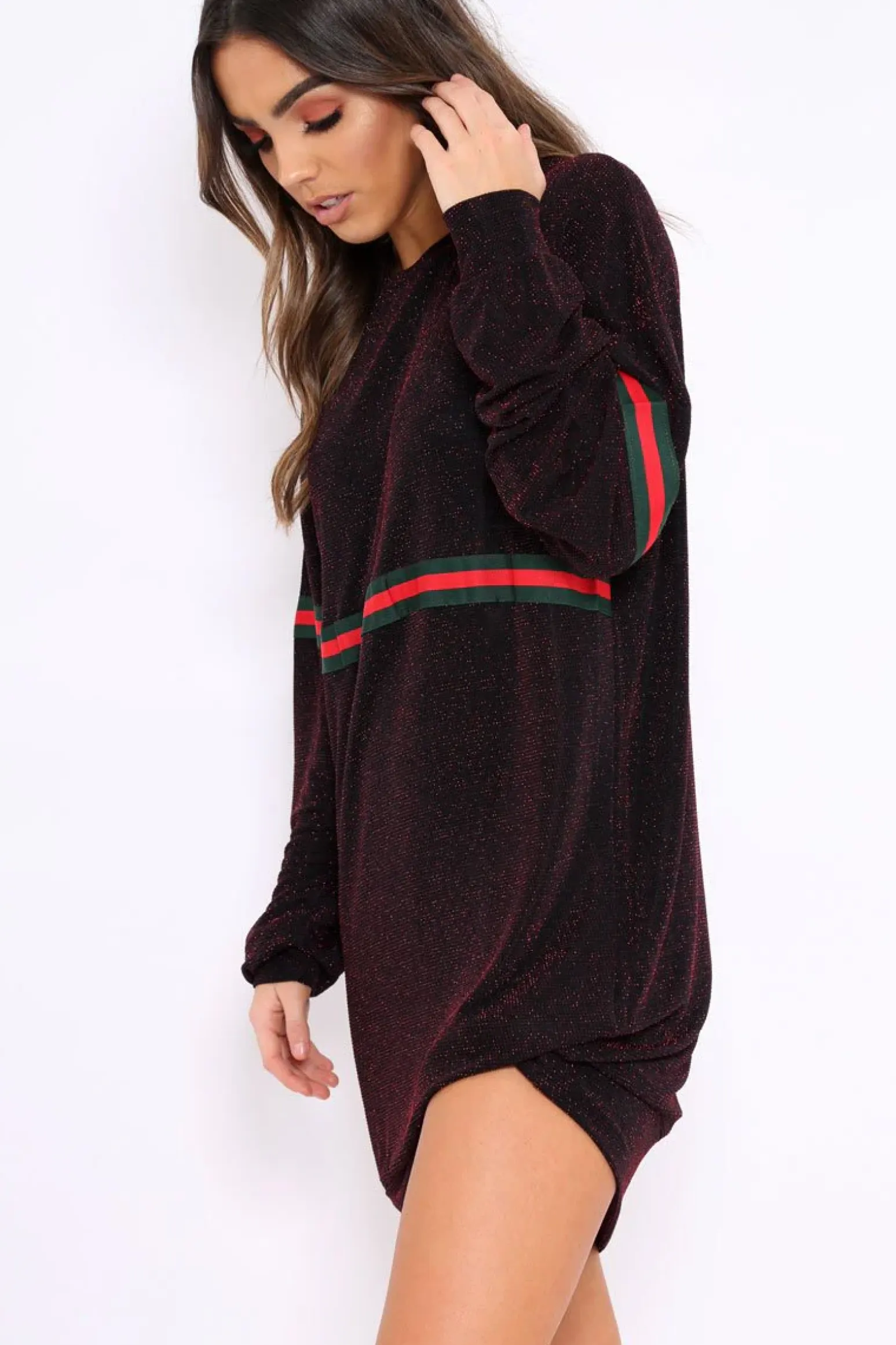Rebellious Fashion Red Glitter Stripe Jumper Dress - Finley