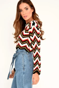 Rebellious Fashion Red Green Chevron Knit Crop Jumper - Stevi