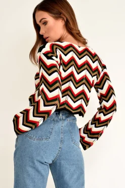 Rebellious Fashion Red Green Chevron Knit Crop Jumper - Stevi