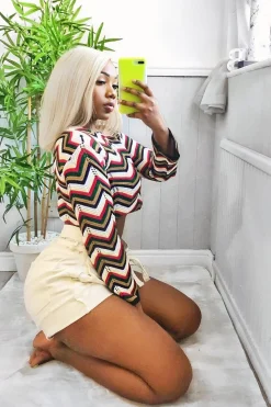 Rebellious Fashion Red Green Chevron Knit Crop Jumper - Stevi