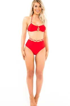 Rebellious Fashion Red Heart Detail High Waist Bikini - Franki