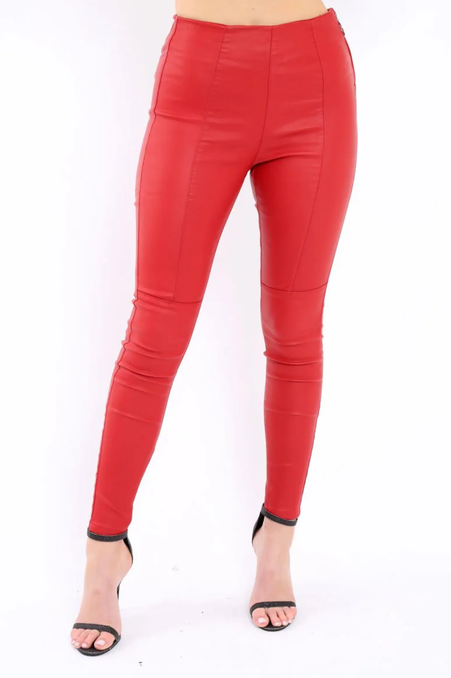 Rebellious Fashion Red High Waist Coated Skinny Jeans - Nicci