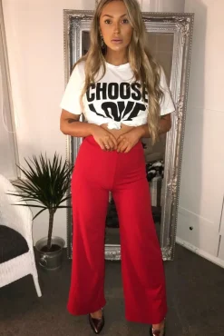 Rebellious Fashion Red High Waisted Flare Trousers - Kym