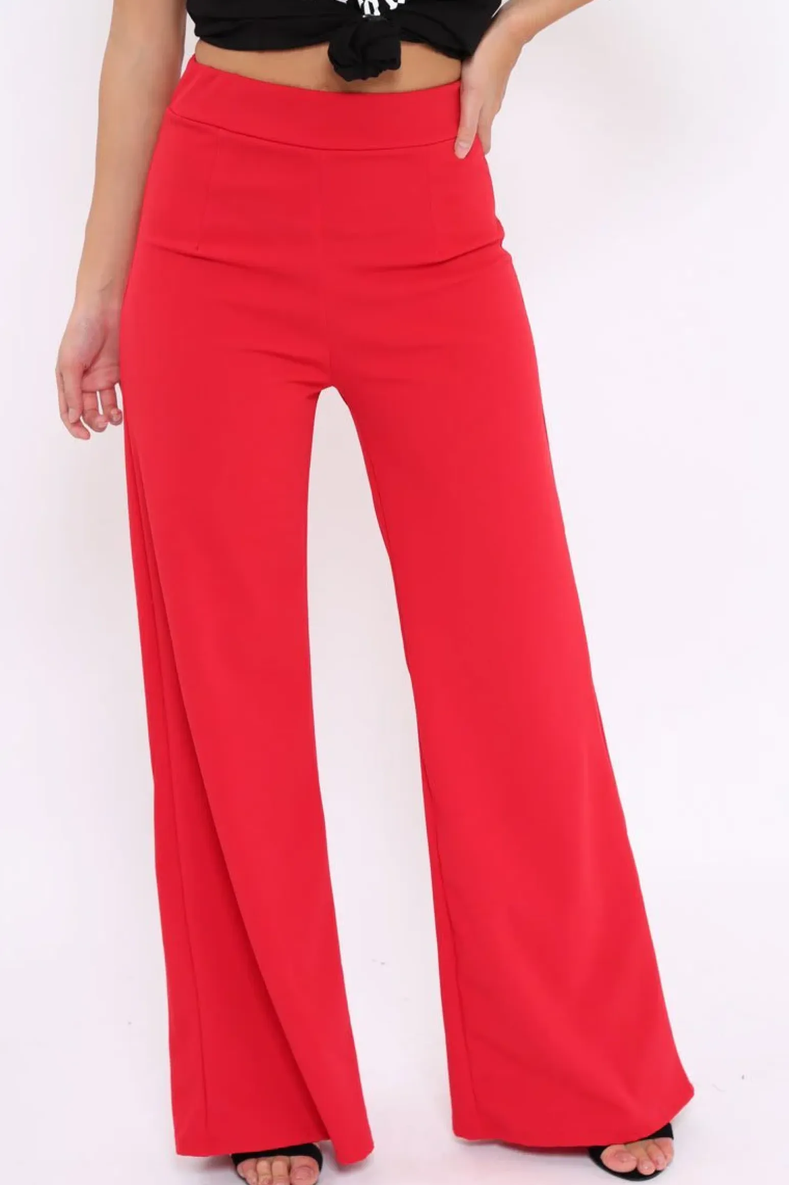 Rebellious Fashion Red High Waisted Flare Trousers - Kym