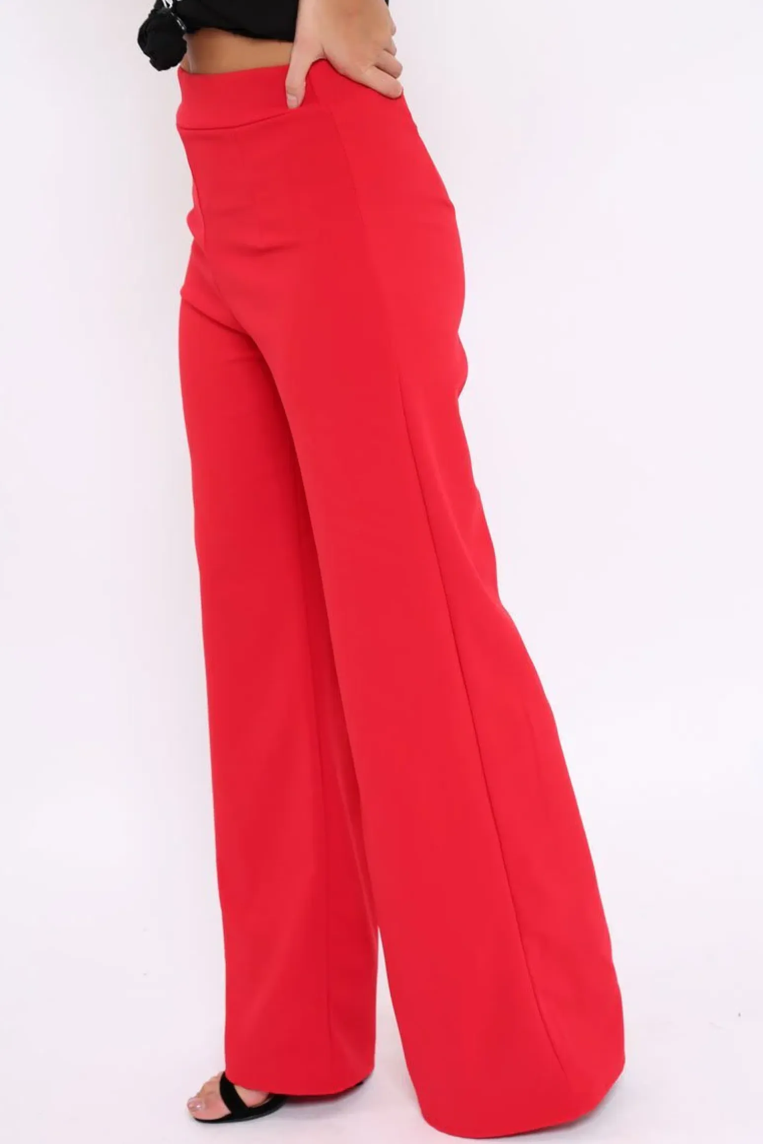 Rebellious Fashion Red High Waisted Flare Trousers - Kym