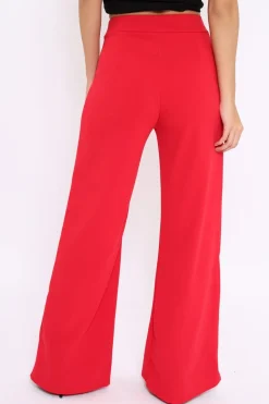 Rebellious Fashion Red High Waisted Flare Trousers - Kym