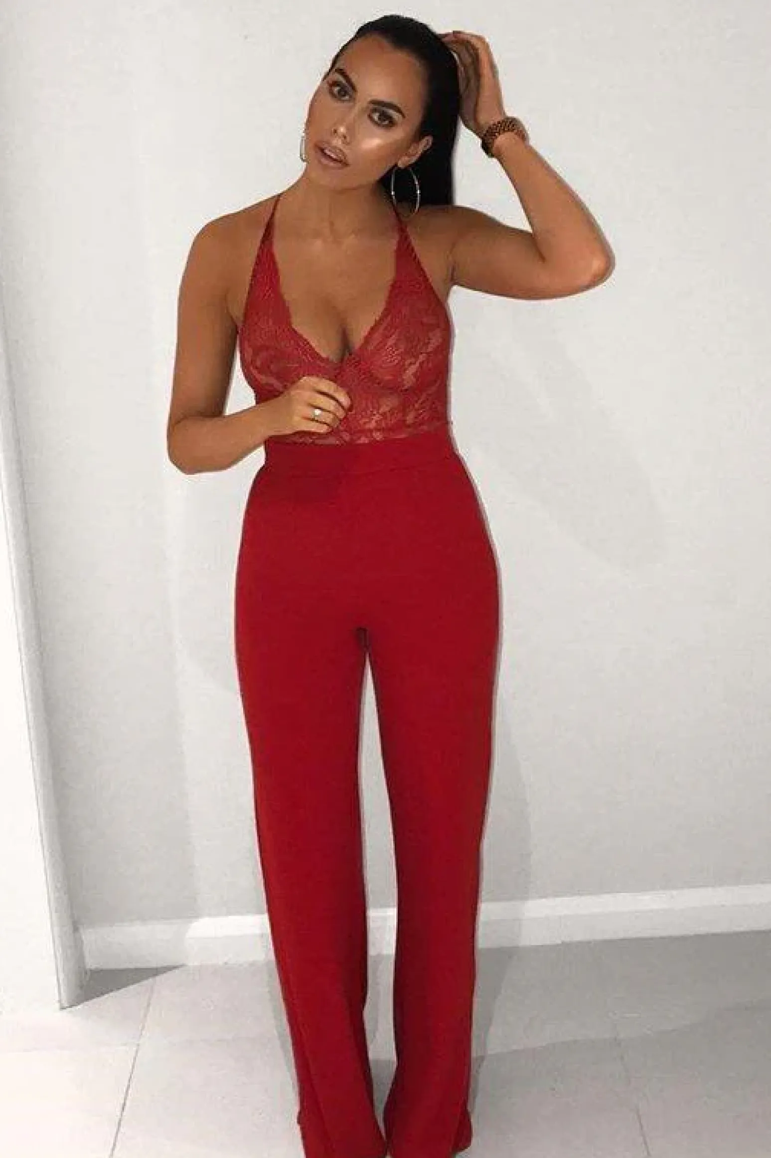 Rebellious Fashion Red High Waisted Wide Leg Trousers - Maise