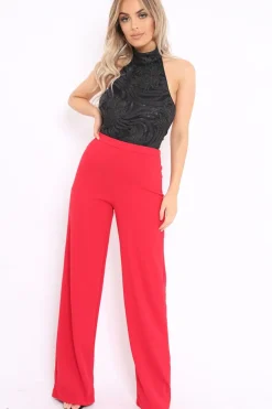 Rebellious Fashion Red High Waisted Wide Leg Trousers - Maise
