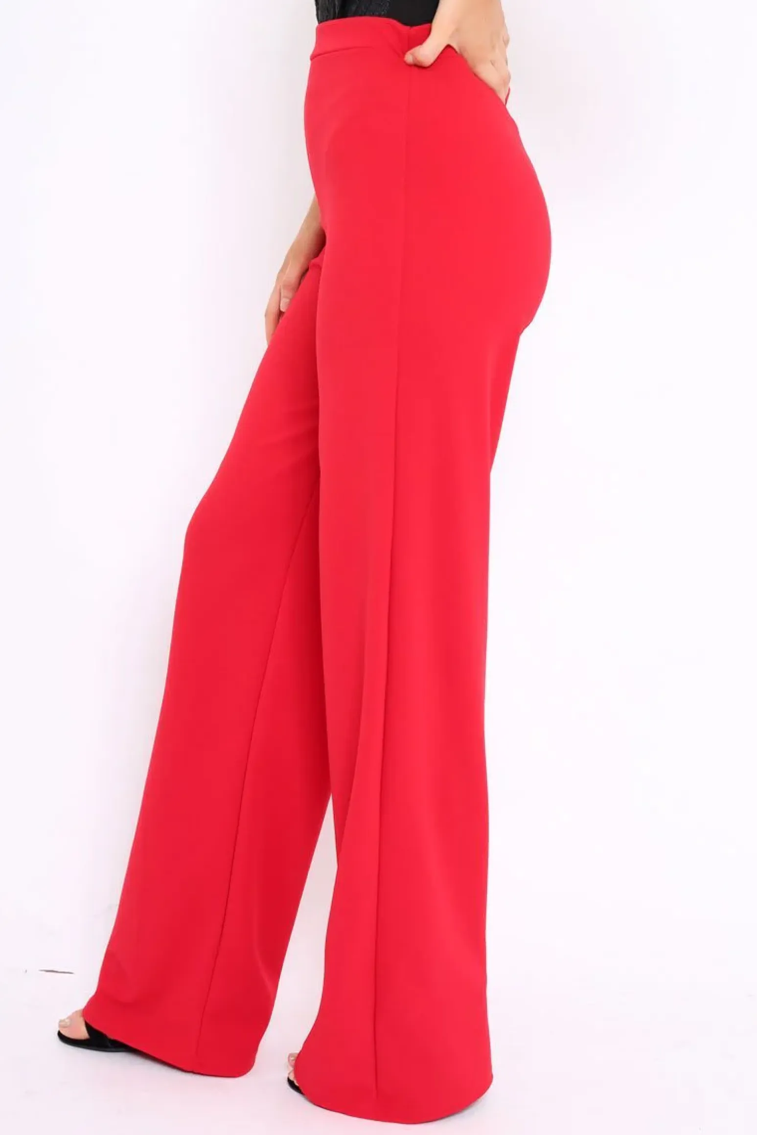 Rebellious Fashion Red High Waisted Wide Leg Trousers - Maise