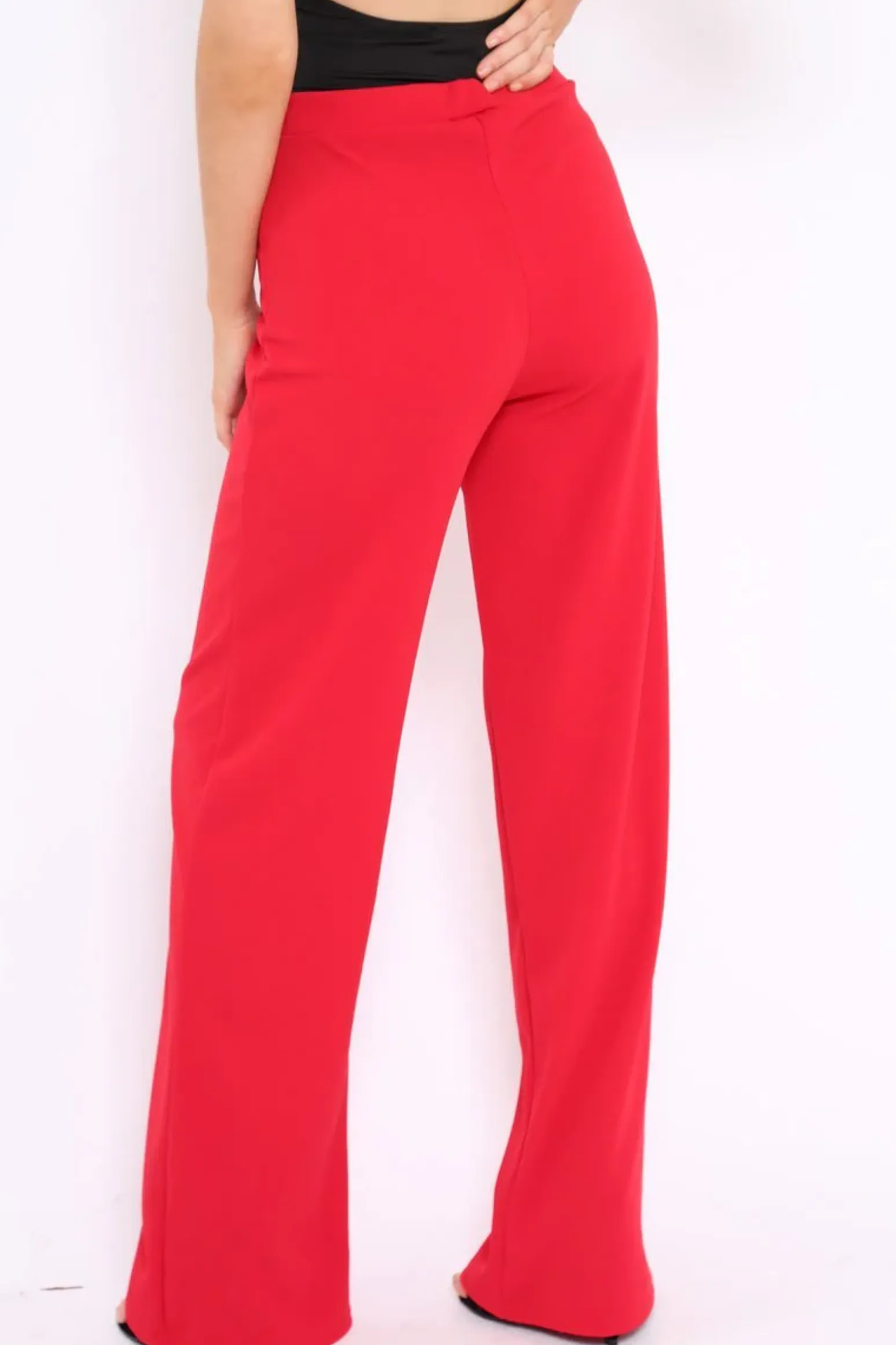 Rebellious Fashion Red High Waisted Wide Leg Trousers - Maise