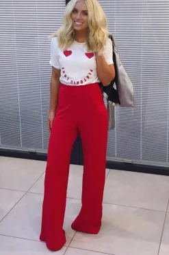 Rebellious Fashion Red High Waist Flare Trousers -Tisha