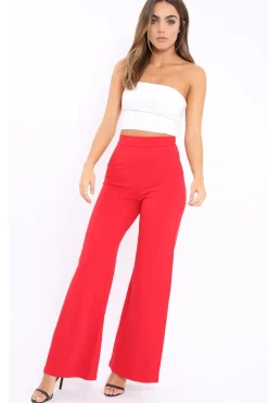 Rebellious Fashion Red High Waist Flare Trousers -Tisha