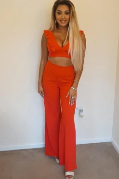 Rebellious Fashion Red High Waist Flare Trousers -Tisha