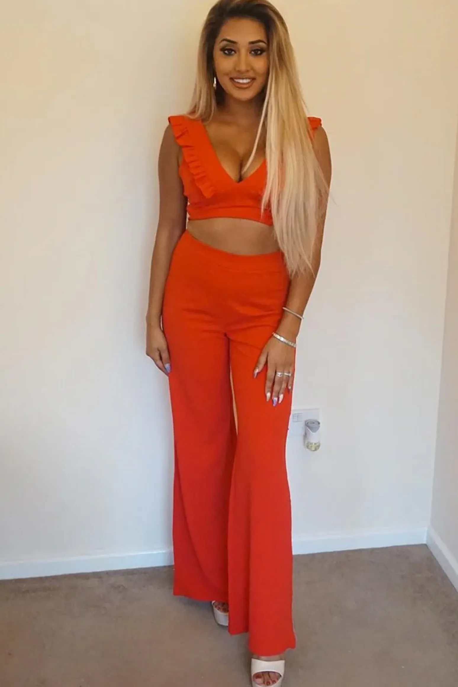Rebellious Fashion Red High Waist Flare Trousers -Tisha