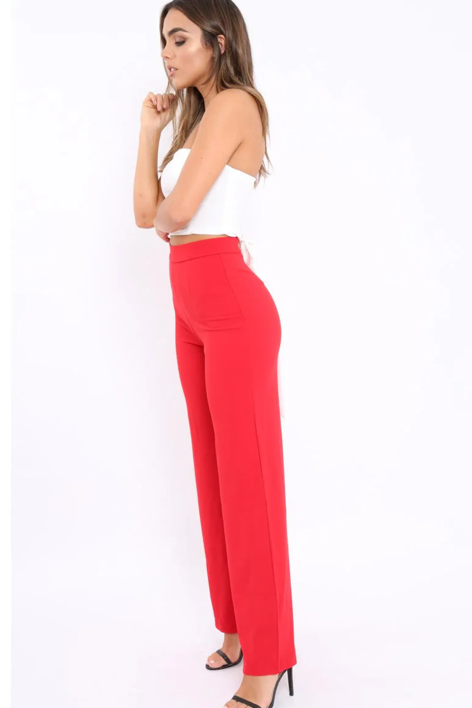 Rebellious Fashion Red High Waist Flare Trousers -Tisha