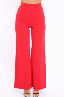 Rebellious Fashion Red High Waist Flare Trousers -Tisha