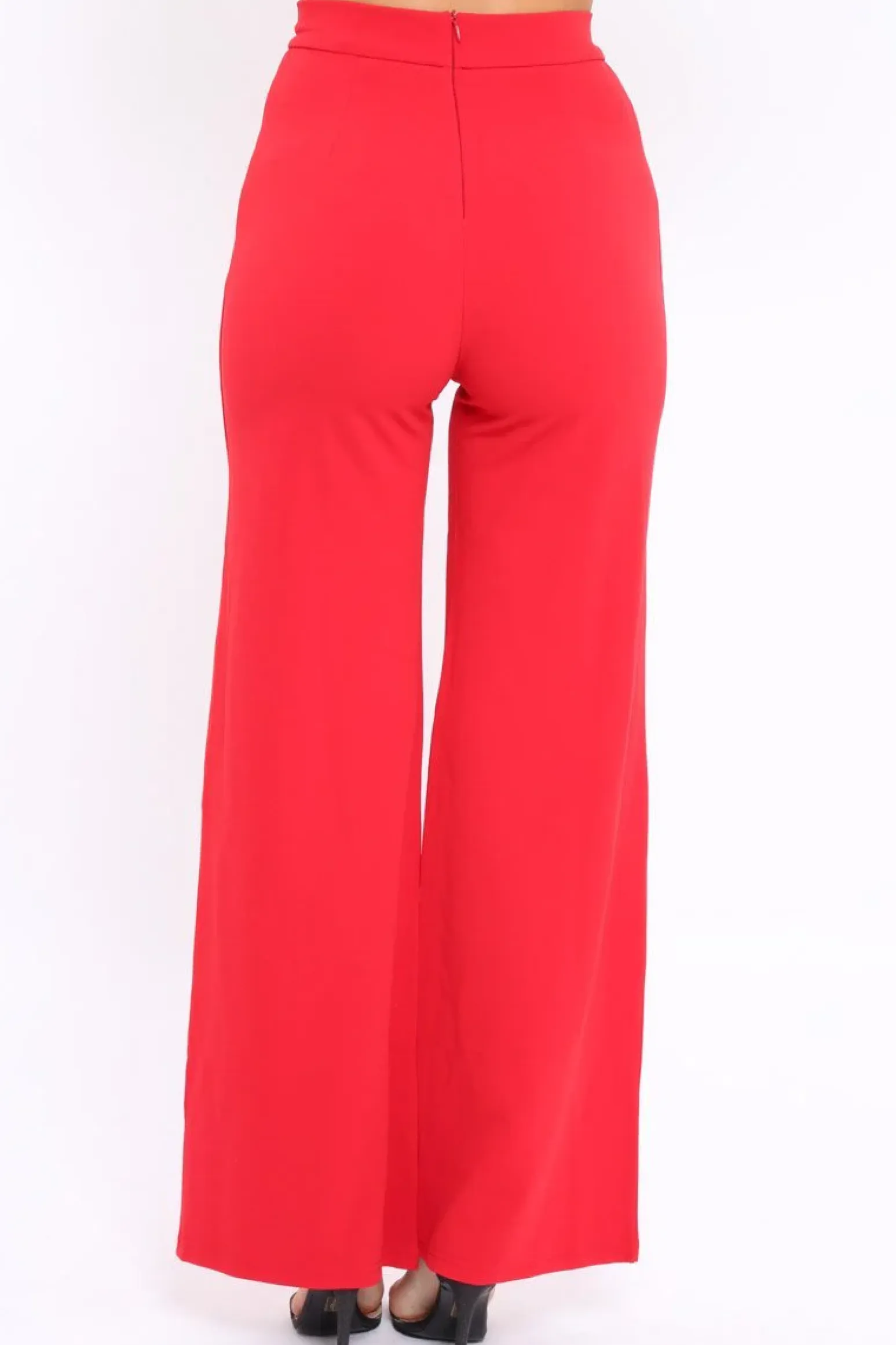 Rebellious Fashion Red High Waist Flare Trousers -Tisha