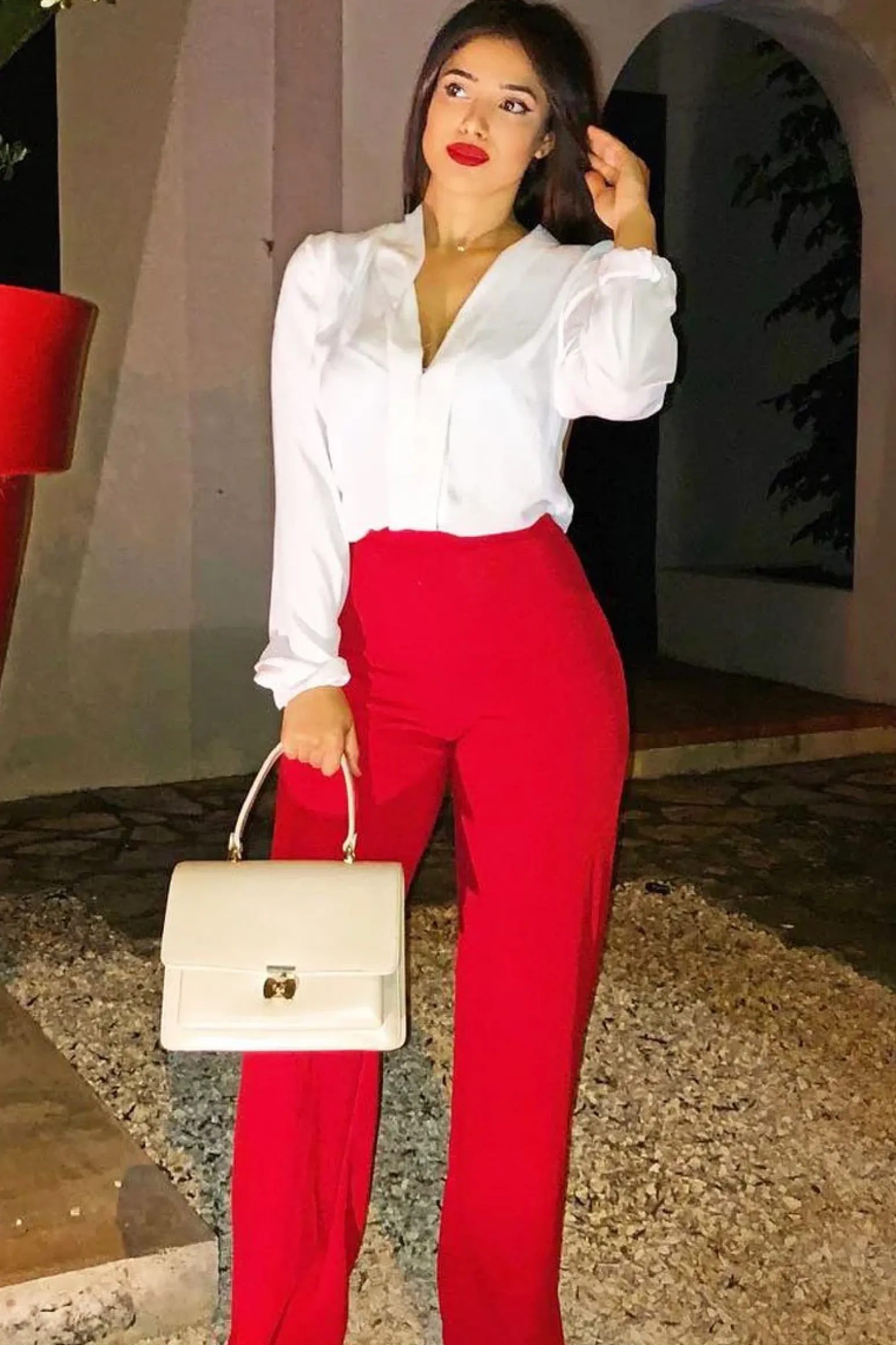 Rebellious Fashion Red High Waist Flare Trousers -Tisha