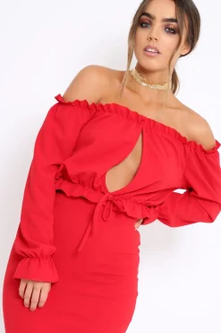 Rebellious Fashion Red Key Hole Bust Crop Top - Caitie
