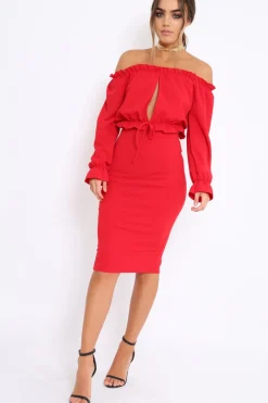 Rebellious Fashion Red Key Hole Bust Crop Top - Caitie