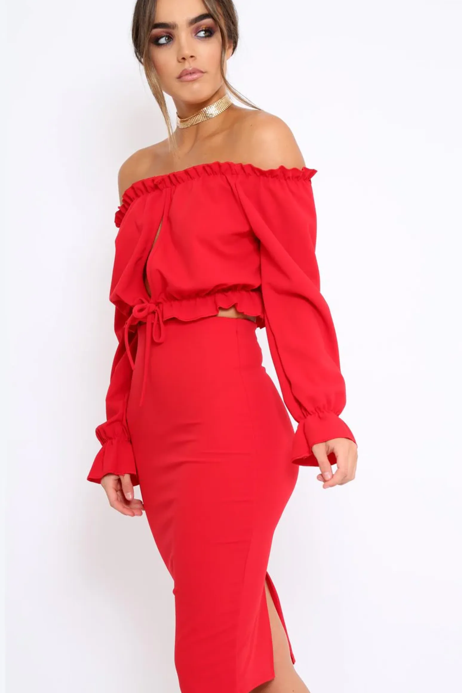 Rebellious Fashion Red Key Hole Bust Crop Top - Caitie