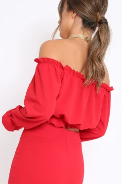 Rebellious Fashion Red Key Hole Bust Crop Top - Caitie