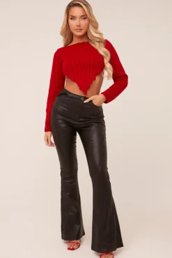 Rebellious Fashion Red Knit Asymmetric Hem Cropped Jumper - Prima