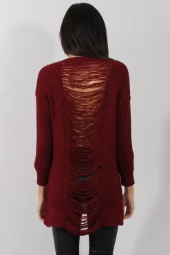 Rebellious Fashion Red Knitted Distressed Back Jumper Dress - Cara