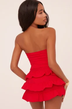Rebellious Fashion Red Knot Detail Bodysuit & Tiered Mini Skort Co-ord Set - Abigail