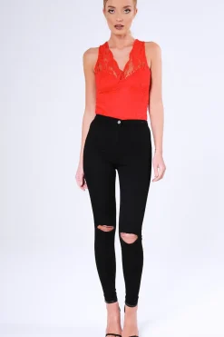 Rebellious Fashion Red Lace Bodysuit - Aubrey