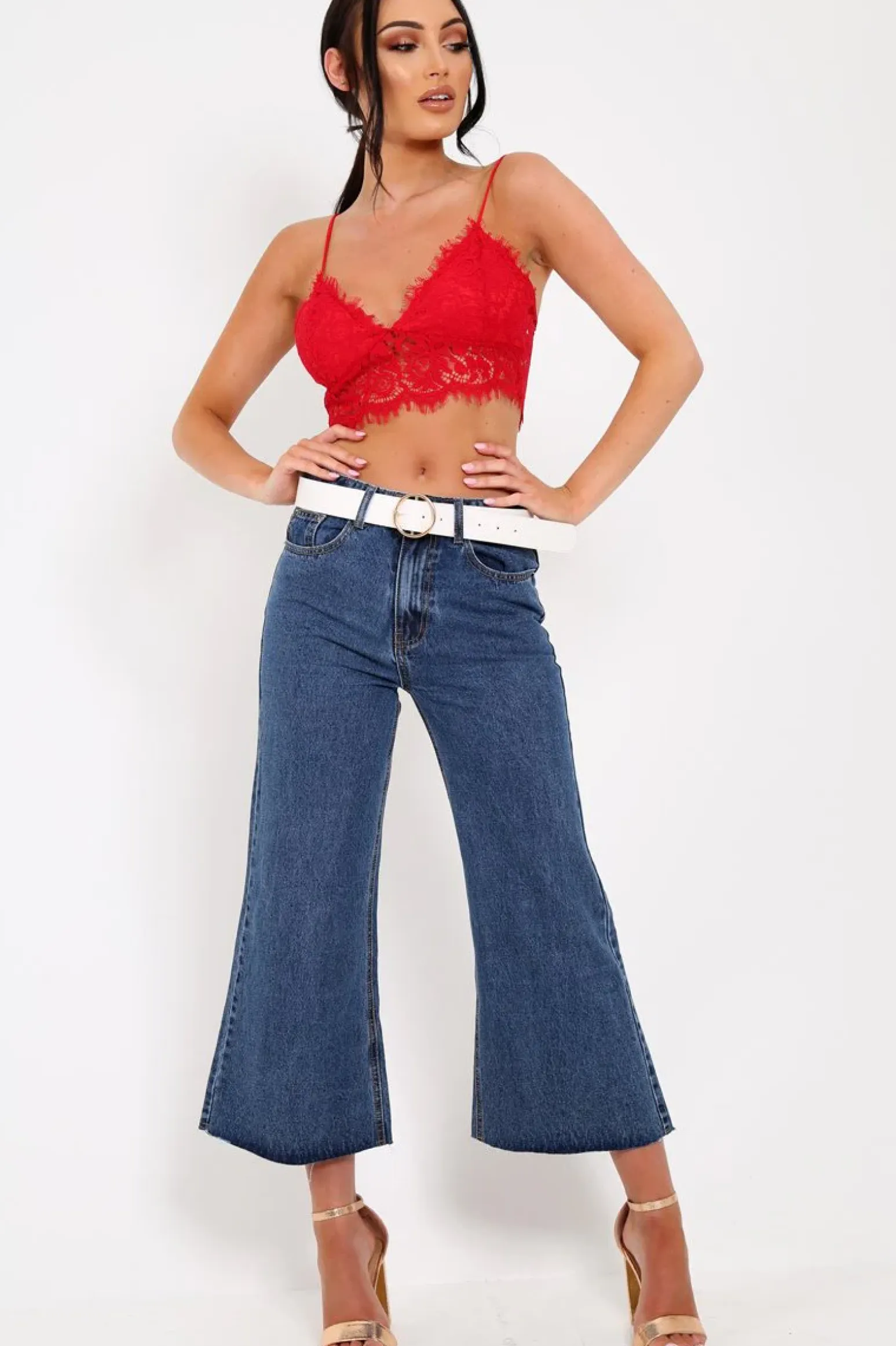 Rebellious Fashion Red Lace Cami Strap Crop Top - Lesta