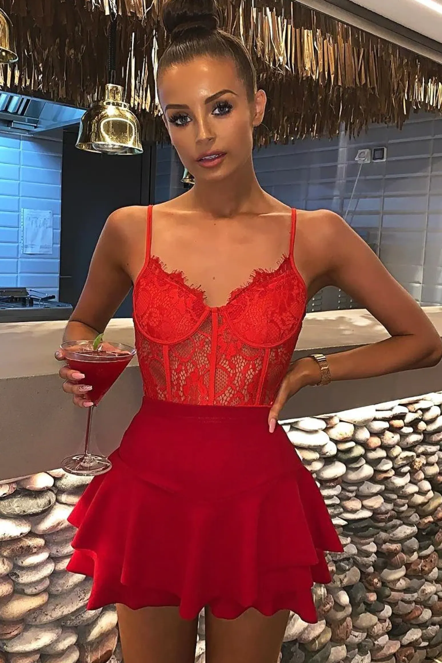Rebellious Fashion Red Lace Flower Bodysuit - Faylen