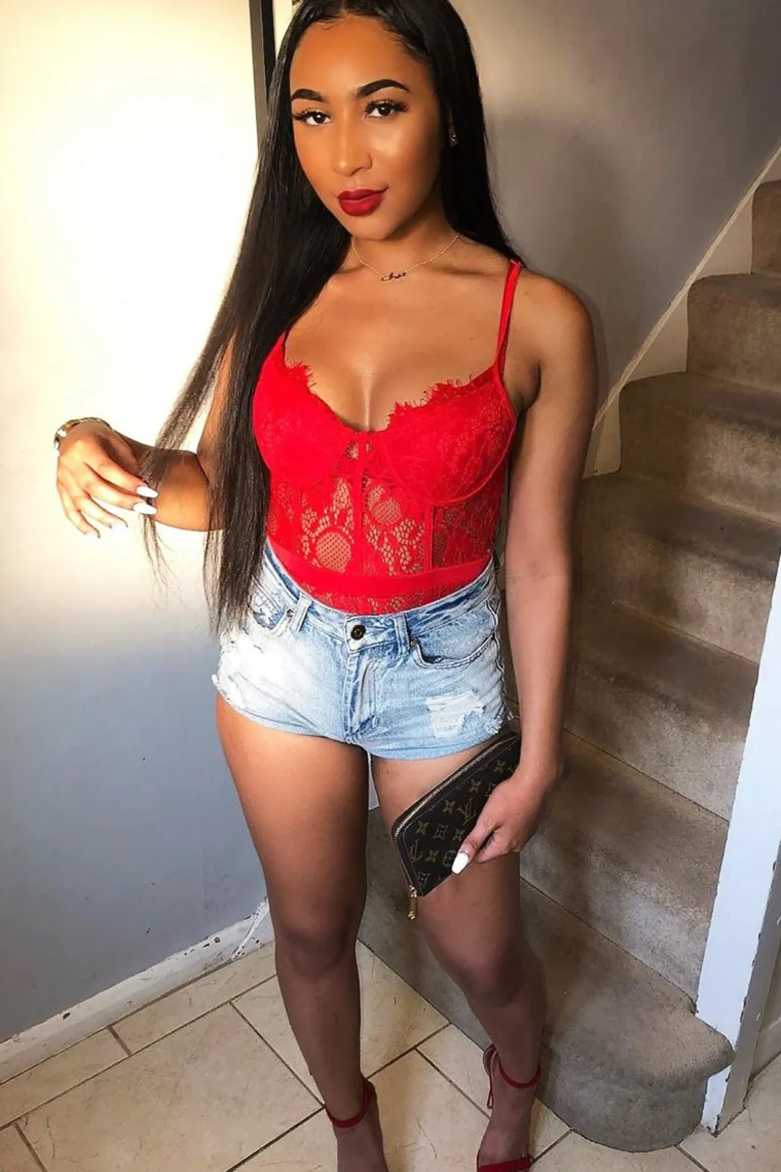 Rebellious Fashion Red Lace Flower Bodysuit - Faylen