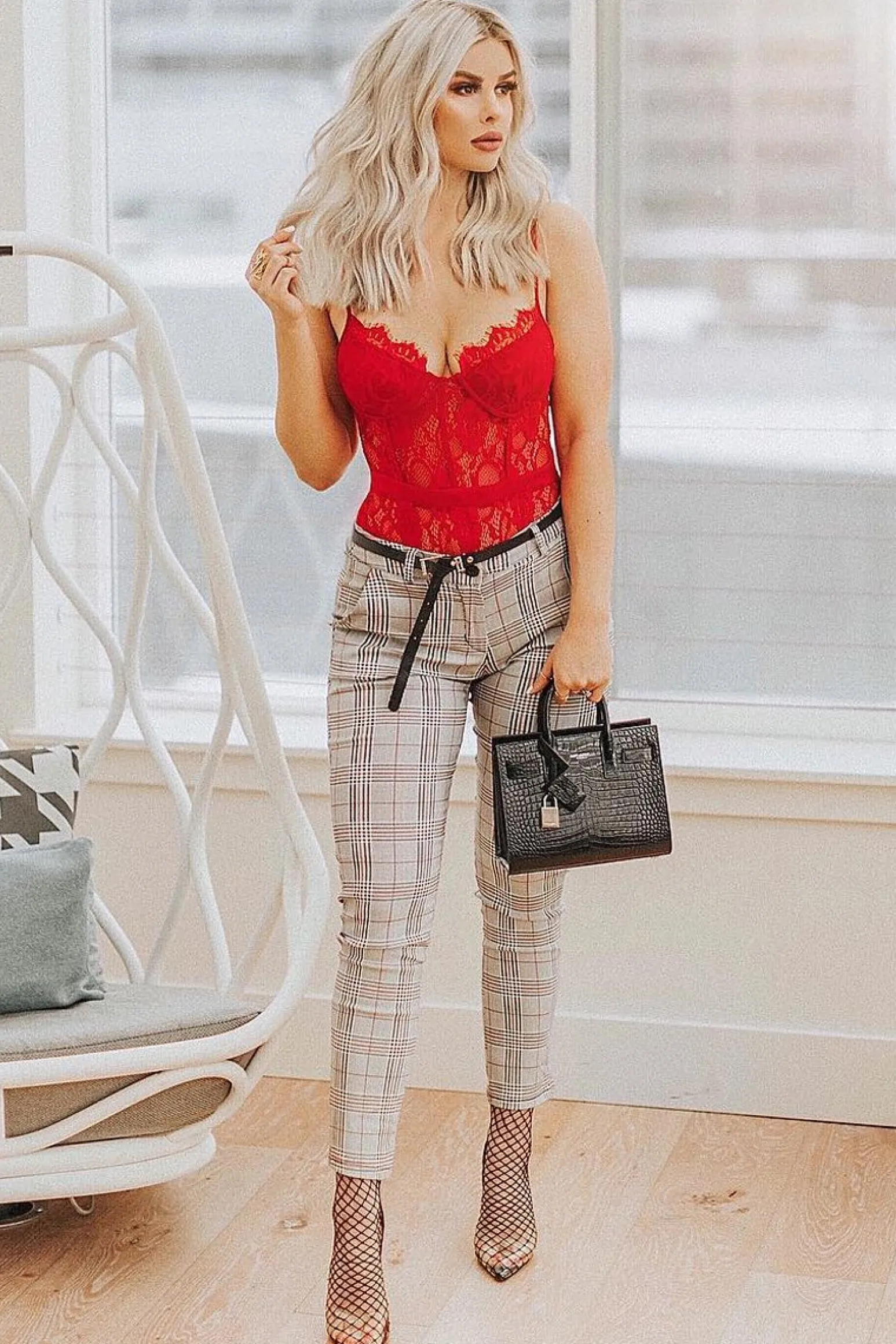 Rebellious Fashion Red Lace Flower Bodysuit - Faylen