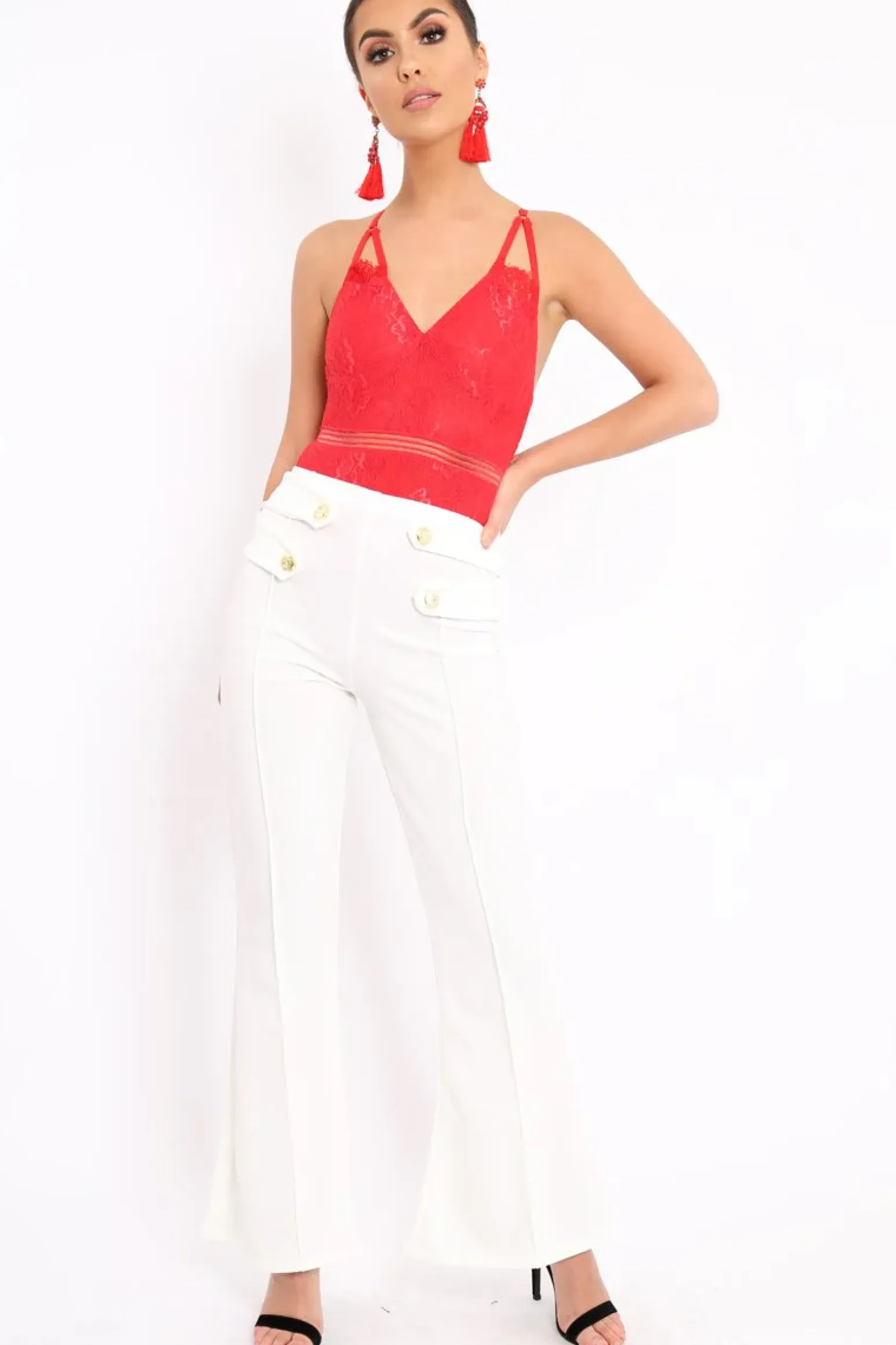 Rebellious Fashion Red Lace Open Back Bodysuit - Naomie