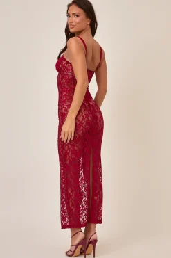 Rebellious Fashion Red Lace Sheer Maxi Dress - Atlanta