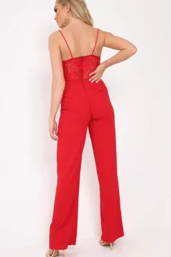 Rebellious Fashion Red Lace Top Jumpsuit - Alicea