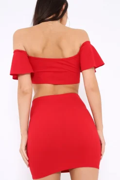Rebellious Fashion Red Lace Up Crop Top And Skirt Co-ord - Pixie