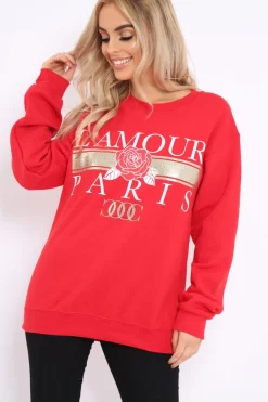 Rebellious Fashion Red L'amour Paris Slogan Sweatshirt - Lucy