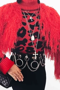 Rebellious Fashion Red Leopard Crop Roll Neck Jumper - Halley