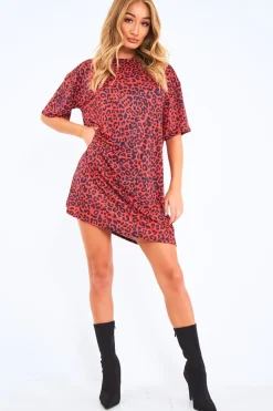 Rebellious Fashion Red Leopard Print Oversized Shift Dress - Dayle