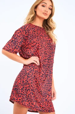 Rebellious Fashion Red Leopard Print Oversized Shift Dress - Dayle
