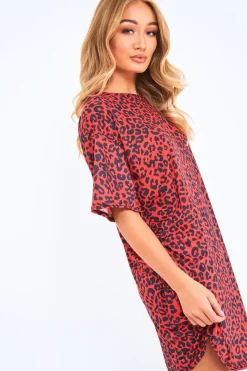 Rebellious Fashion Red Leopard Print Oversized Shift Dress - Dayle