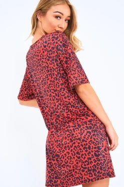 Rebellious Fashion Red Leopard Print Oversized Shift Dress - Dayle